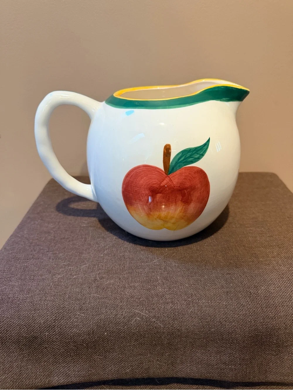 Hand-Painted Apple Ceramic Pitcher - White and Red